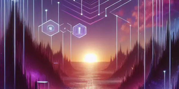 A futuristic digital landscape with glowing pathways and categorized directories representing adult content navigation and exploration.