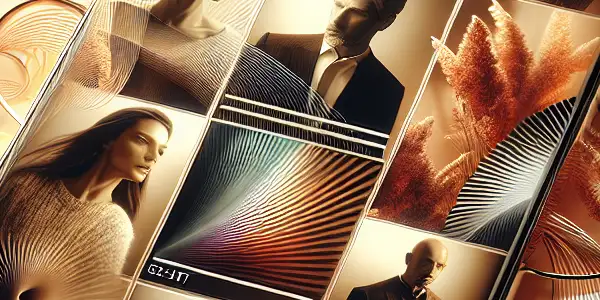 A modern smartphone displaying vibrant thumbnails of confident mature individuals in a cozy, intimate setting.