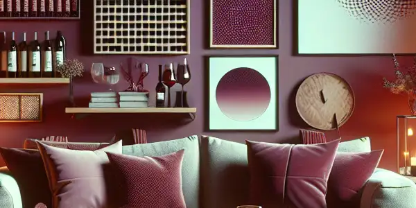 A cozy, intimate room for adult entertainment featuring soft lighting, a comfortable sofa, and abstract visuals.